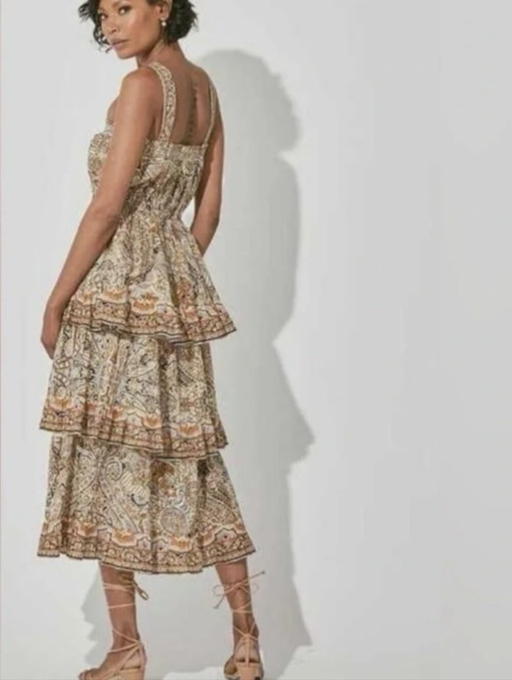 XS-M Cleobella Rosalie Kaleidoscope Abstract Paisley Print Cotton Midi Dress - Picture 2 of 13